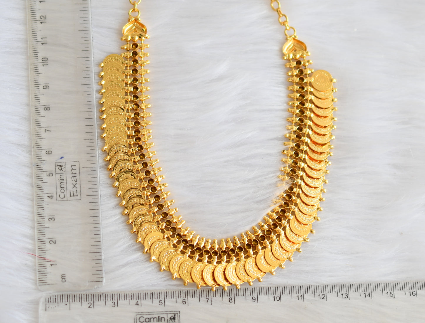 Gold tone maroon stone Lakshmi coin necklace dj-38120