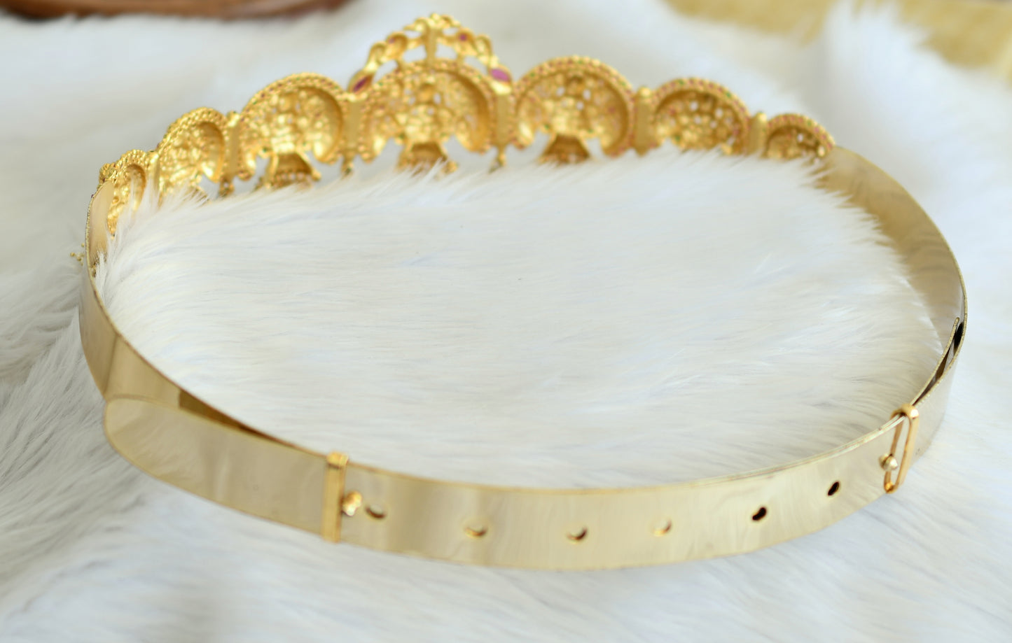 Gold tone Ruby-emerald Lakshmi Pearl Waist Band DJ20957