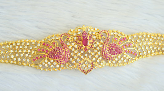 Gold tone ruby-white peacock waist band dj-21790