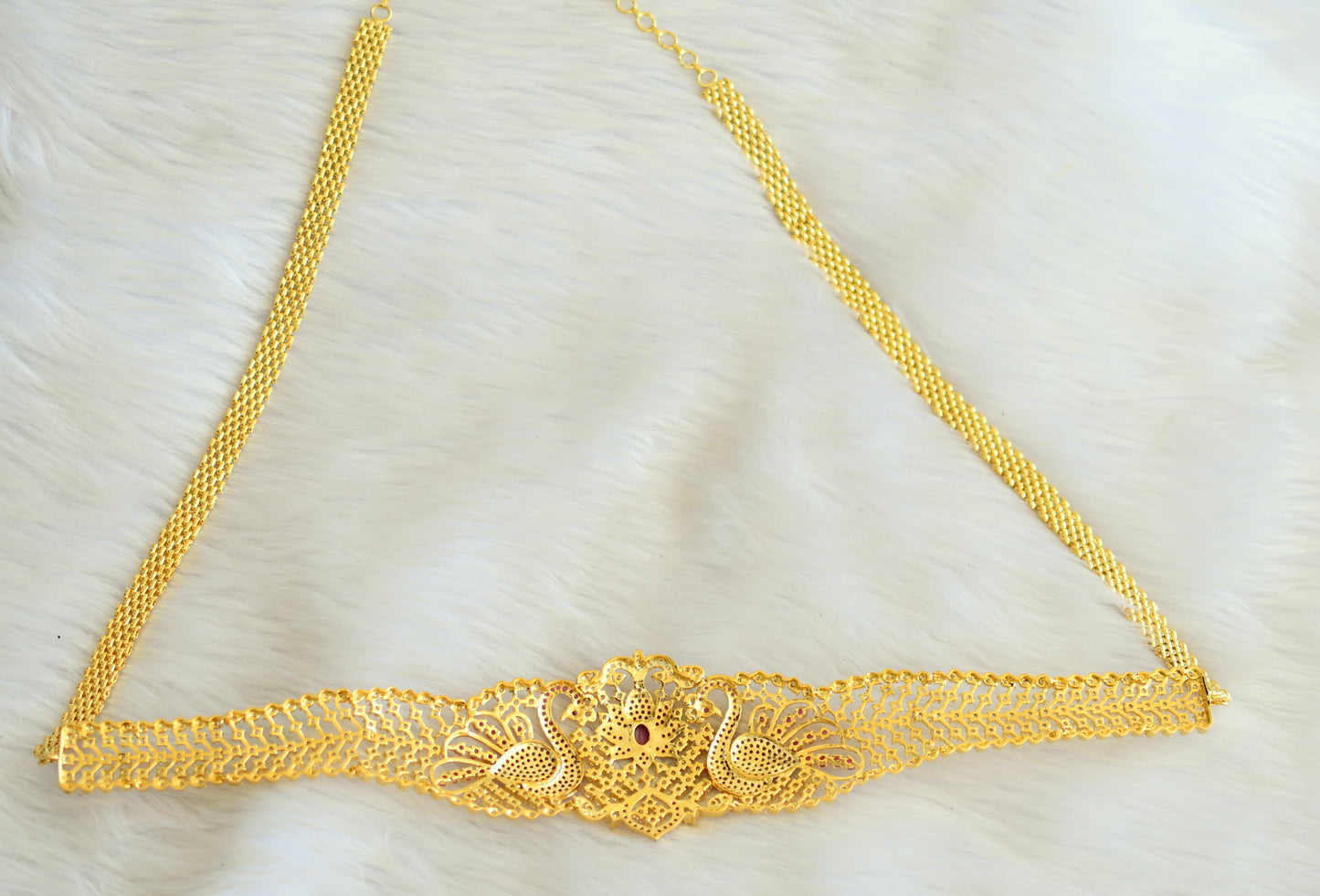 Gold tone ruby-white peacock waist band dj-21790