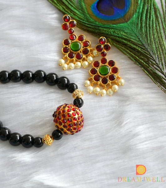 Gold tone kemp Rudhra ball Black beaded necklace set dj-19219