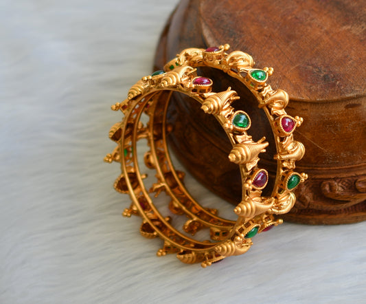 Matte finish kemp-green elephant bangles set (2.4) dj-28724