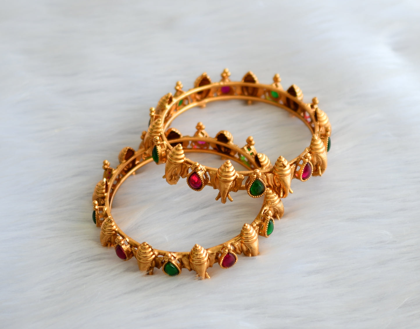 Matte finish kemp-green elephant bangles set (2.4) dj-28724