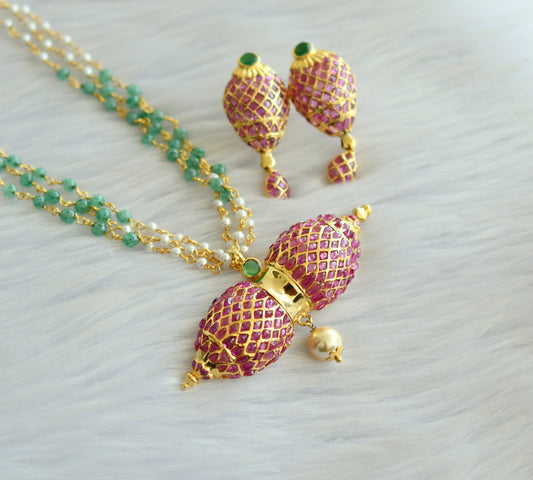 Gold tone uncut polki gold replica pearl chain necklace set dj-28778