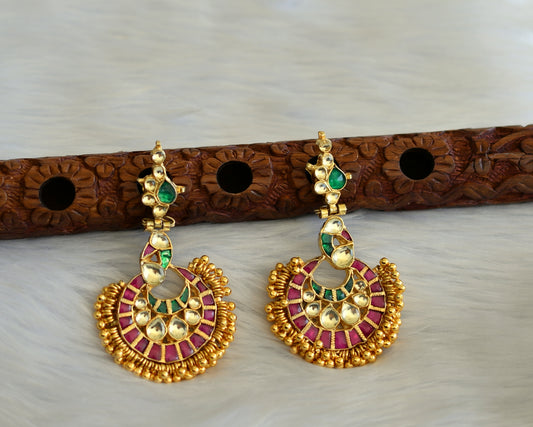 Gold tone uncut polki semiprecious ruby-emerald earring set dj-28723