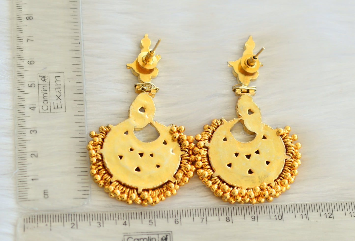 Gold tone uncut polki semiprecious ruby-emerald earring set dj-28723