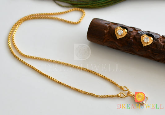 Gold tonre chain with block stone and heart shape earrings dj-37077
