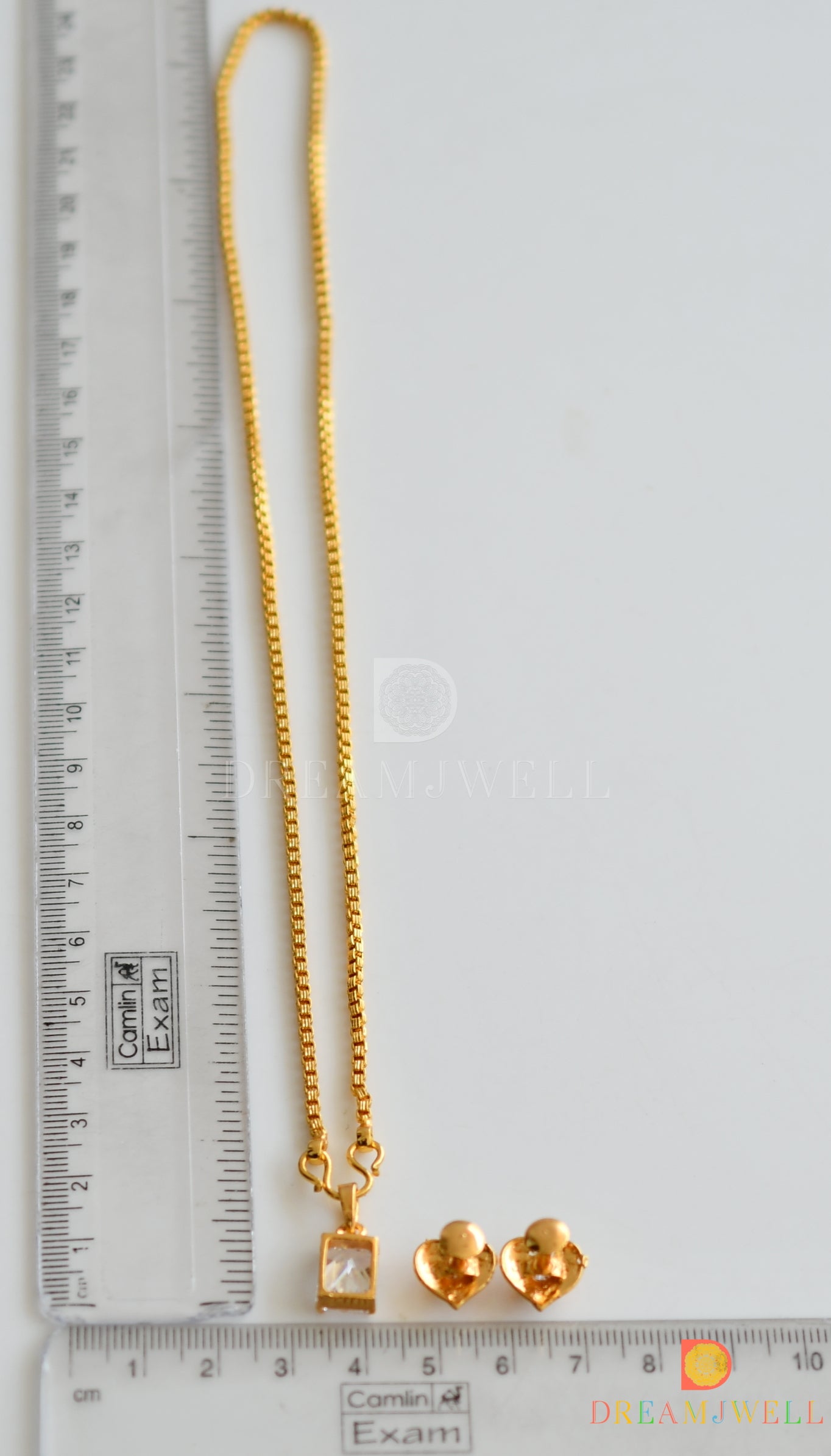 Gold tonre chain with block stone and heart shape earrings dj-37077