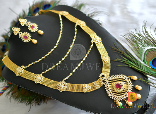 Gold tone cz-ruby-white multilayer haar set dj-05103