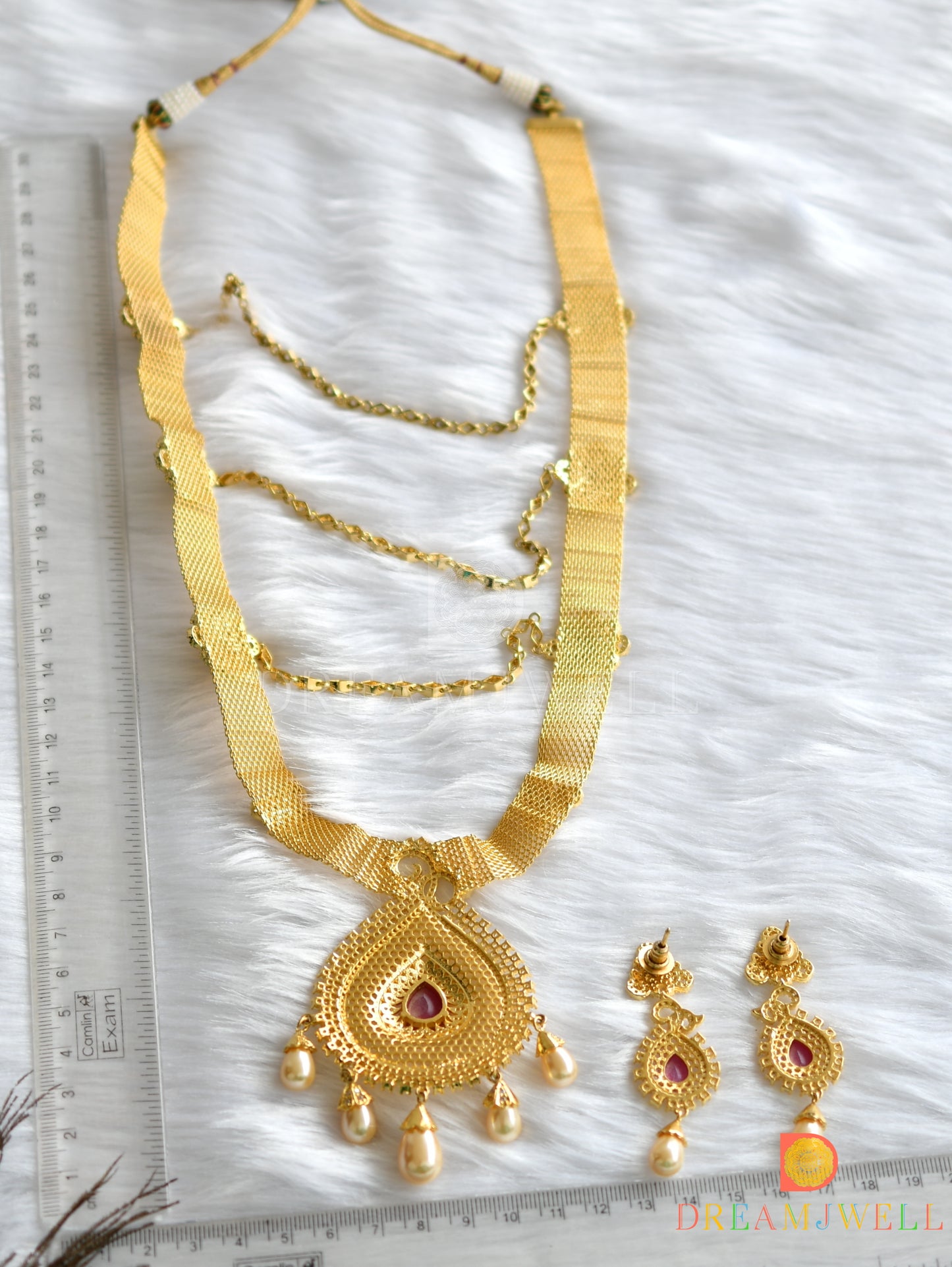 Gold tone cz-ruby-white multilayer haar set dj-05103