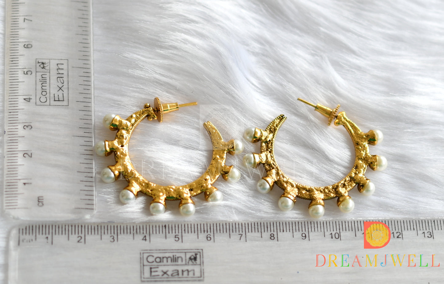 Antique finish maroon pearl hoop earrings dj-14990
