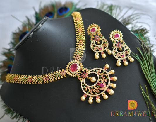 Gold tone cz-ruby-emerald bridal necklace set dj-01898