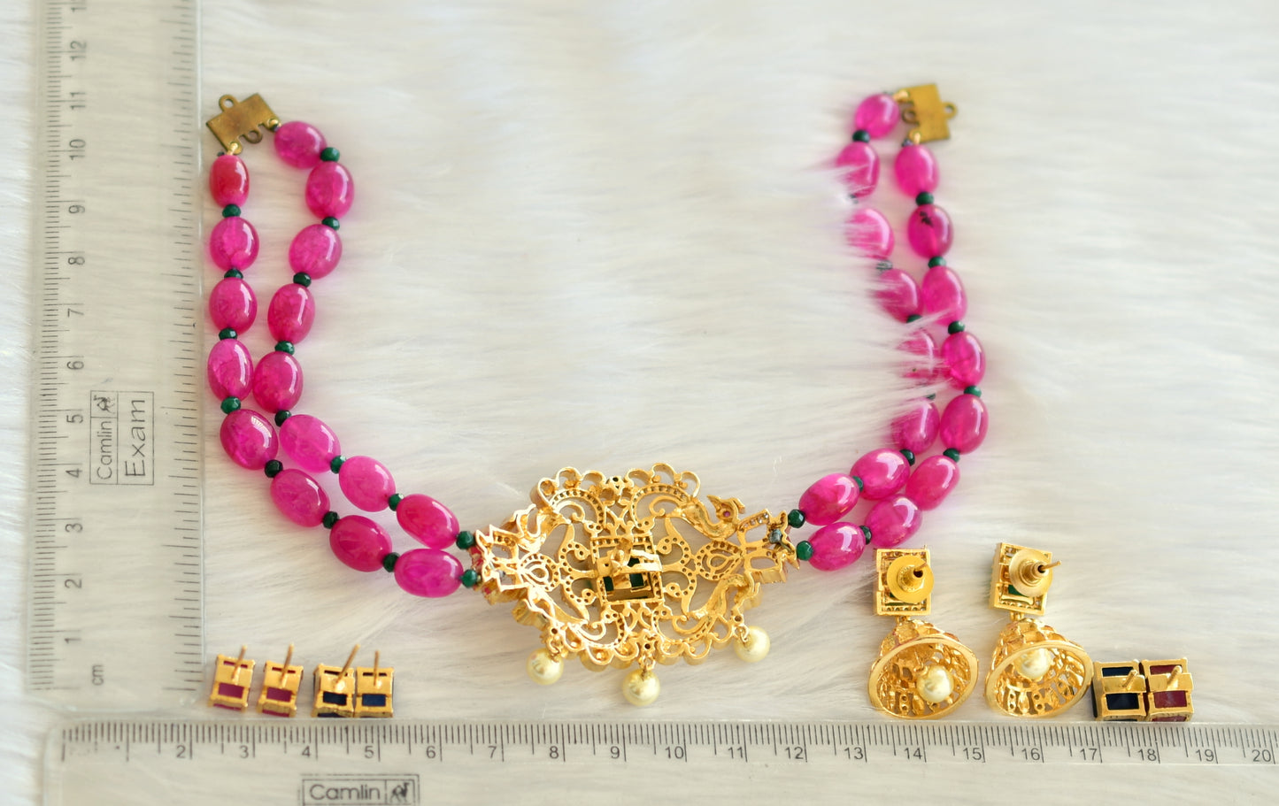 Gold tone cz ruby color changeable choker set dj-29017