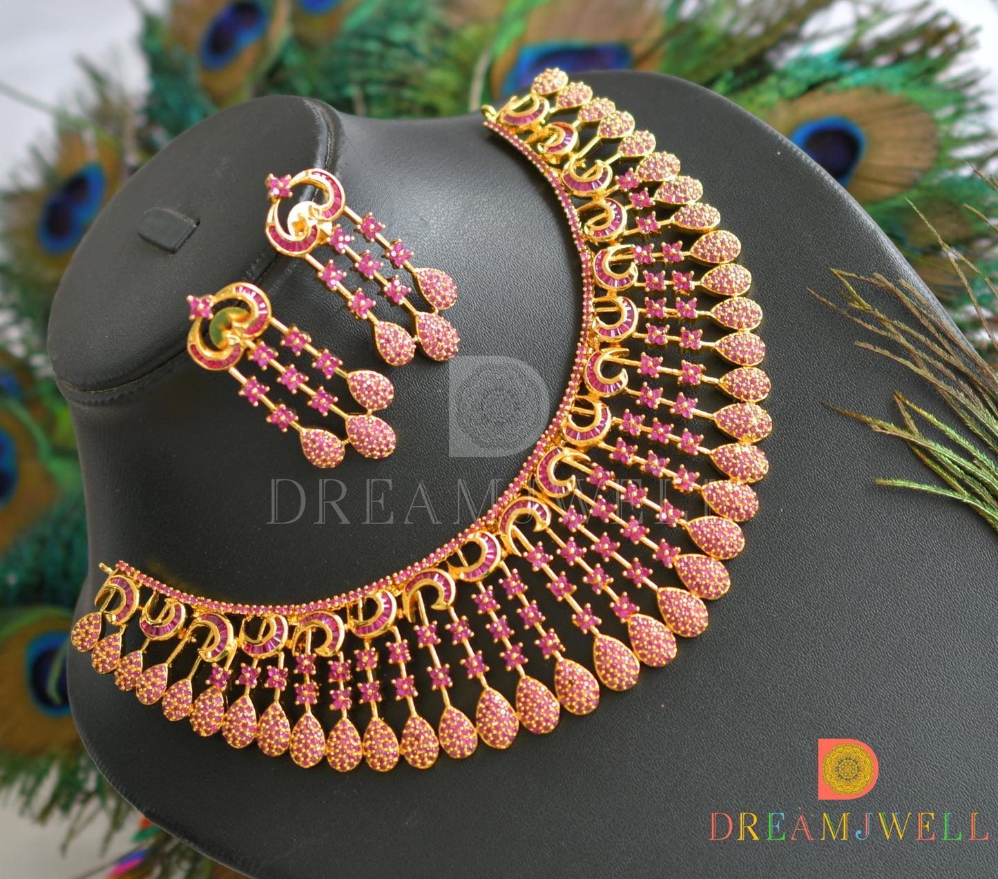 Gold tone ruby necklace set dj-05677
