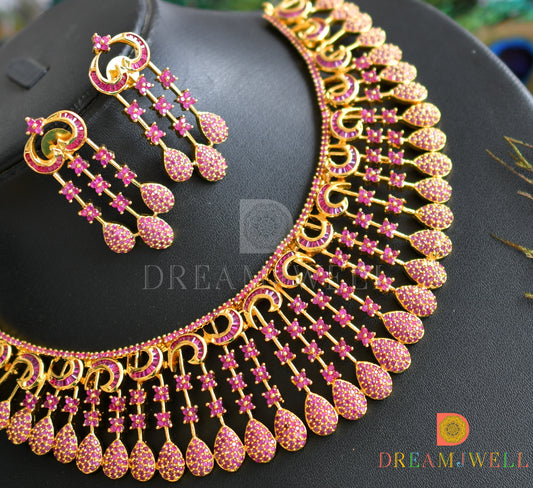 Gold tone ruby necklace set dj-05677