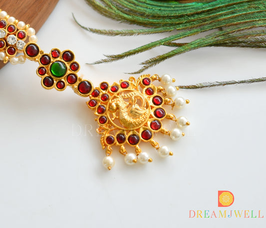Gold tone kemp-green-White pearl swan designer tikka dj-36339