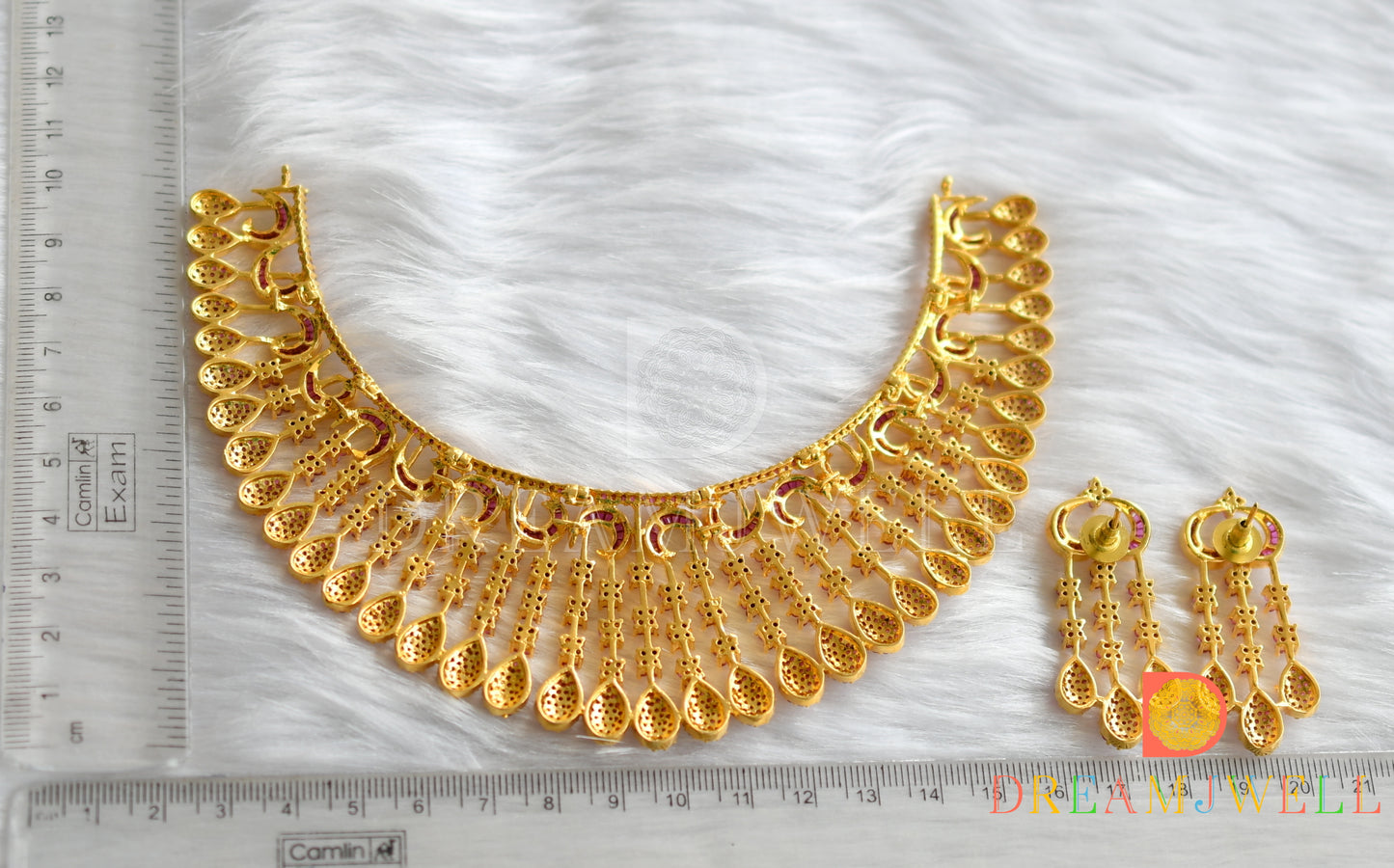 Gold tone ruby necklace set dj-05677