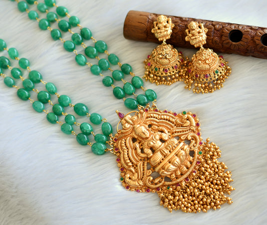 Matte finish emerald agates lakshmi haar set dj-28999
