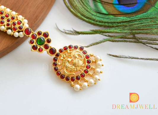 Gold tone kemp-green pearl swan designer tikka dj-36340