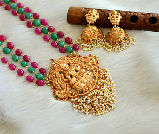 Matte finish ruby-green agates lakshmi haar set dj-28998