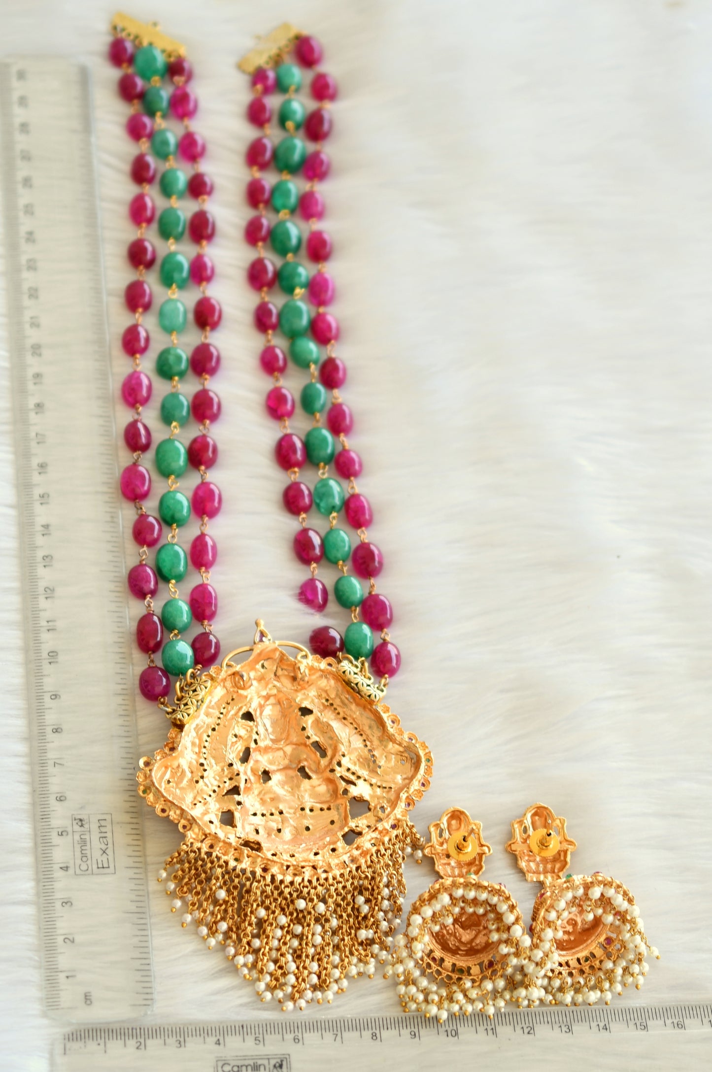 Matte finish ruby-green agates lakshmi haar set dj-28998