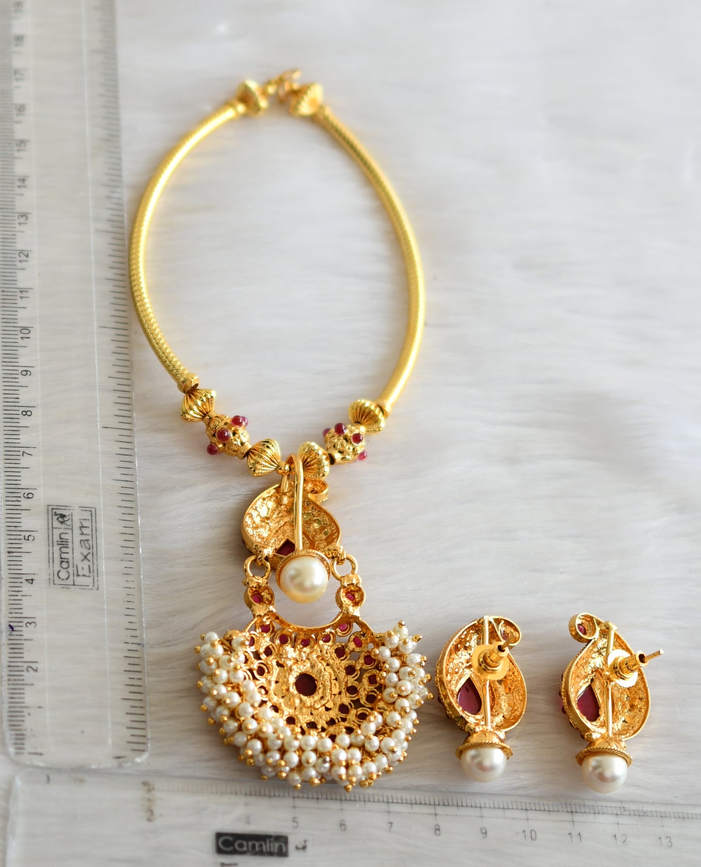 Gold tone kemp pearl cluster mango necklace set dj-41075