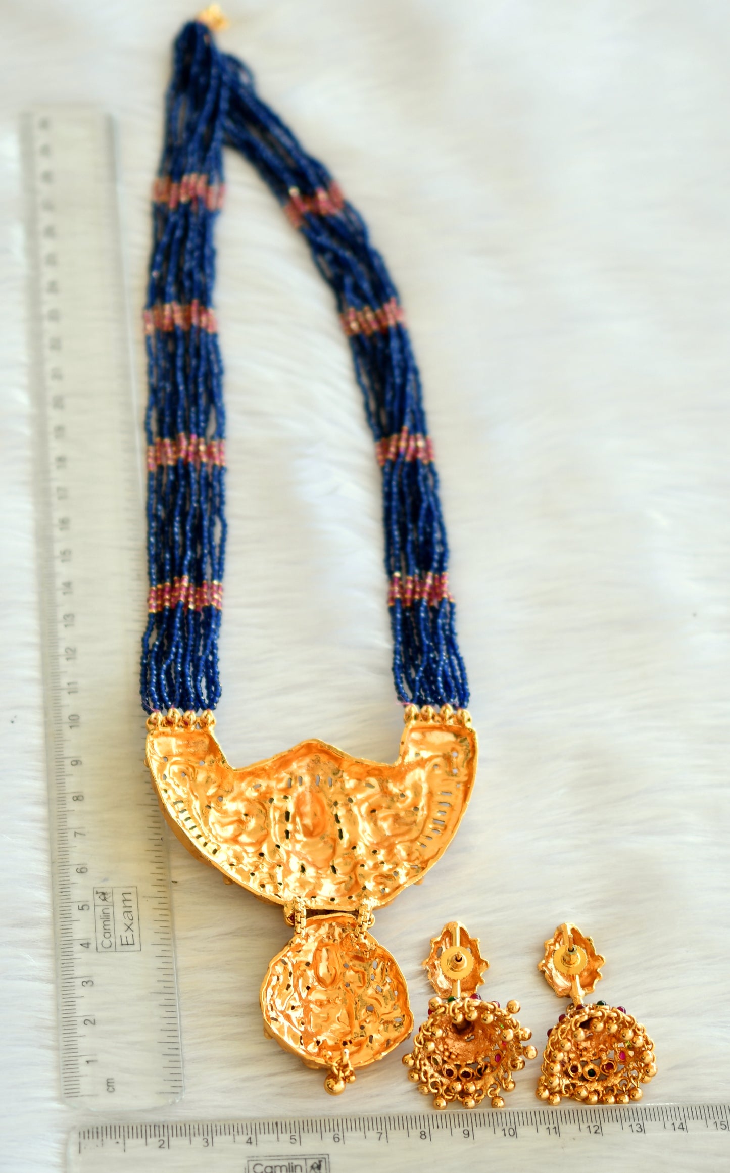 Antique ruby-green blue agate lakshmi haar set dj-28969