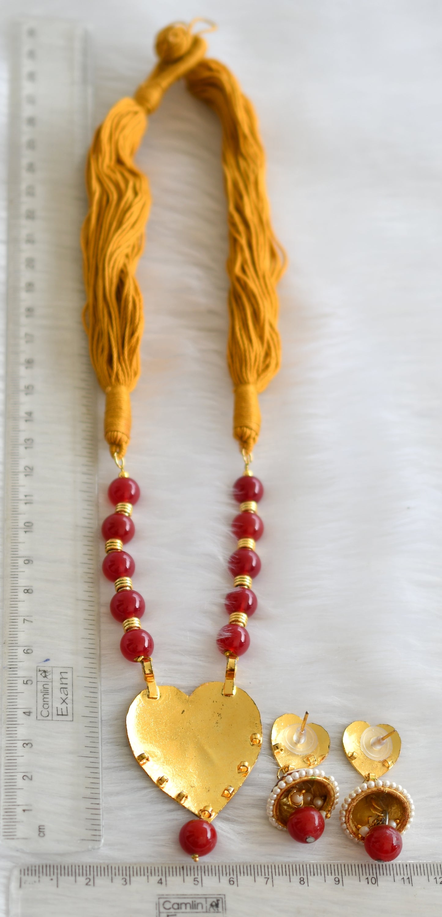 Handmade yellow meenakari pendant necklace set dj-02378