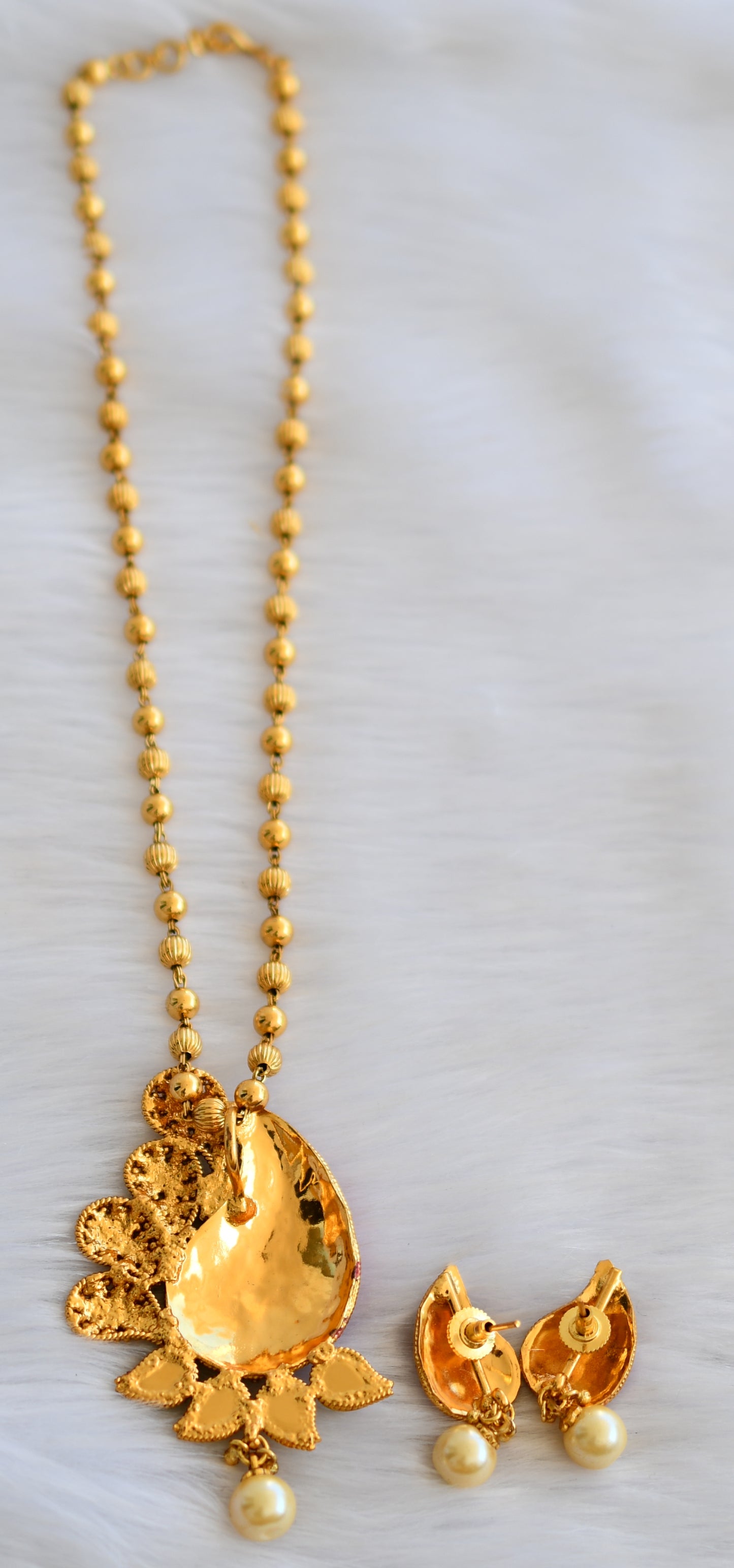 Antique Transparent stone pink Meenakari mango necklace set dj-02610