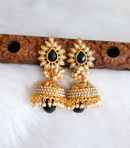 Antique Gold tone pearl black jhumkka dj-02275