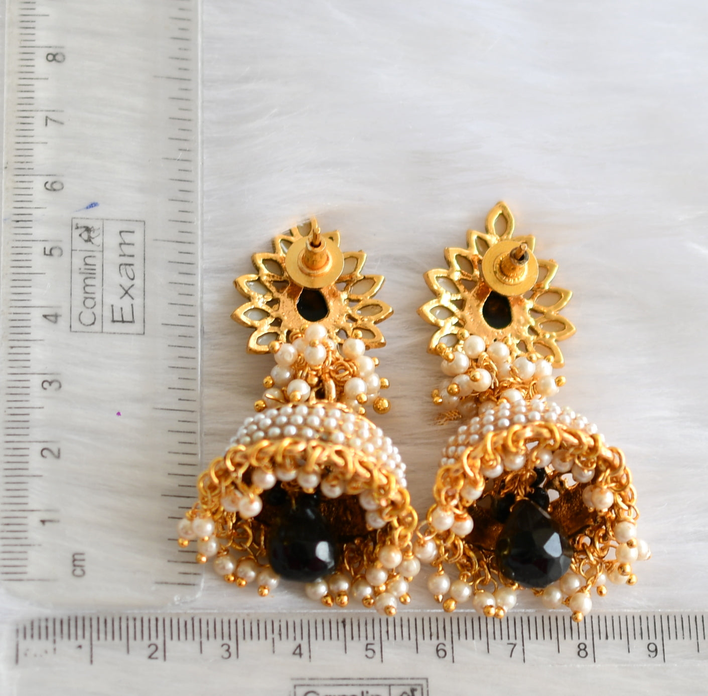 Antique Gold tone pearl black jhumkka dj-02275