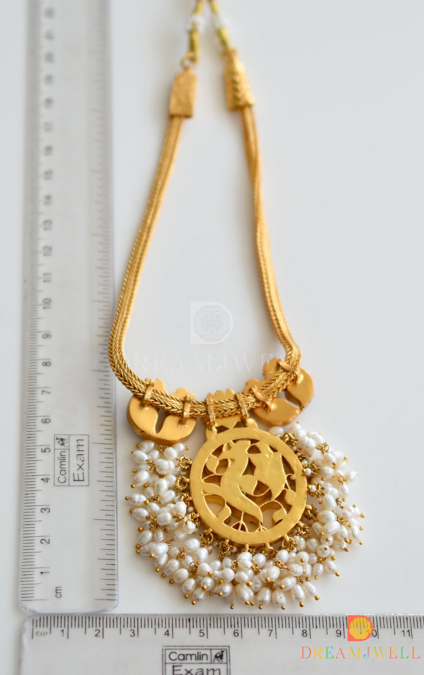 Gold tone pink- green jadau rice pearls necklace dj-37091