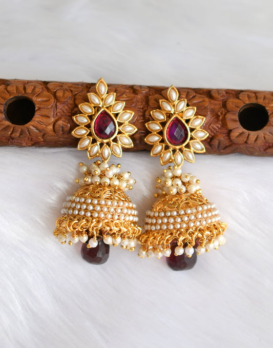 Antique Gold tone pearl purple jhumkka dj-02280