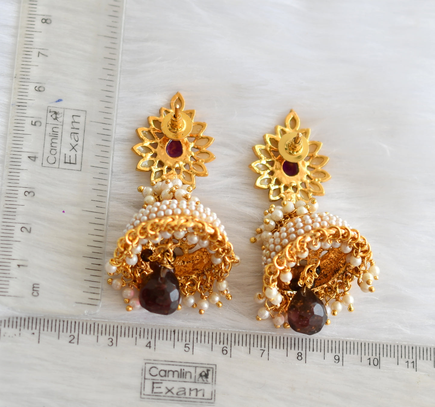 Antique Gold tone pearl purple jhumkka dj-02280