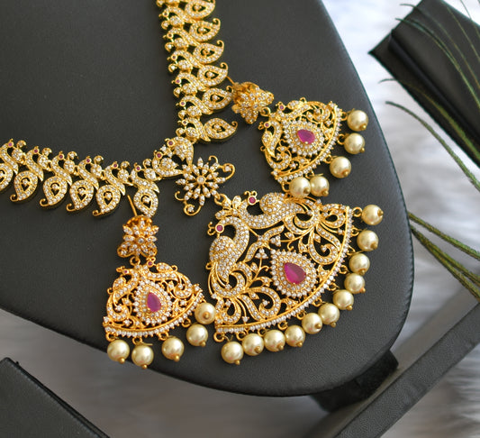 Gold tone Cz-ruby-white peacock bridal haar set dj-01895
