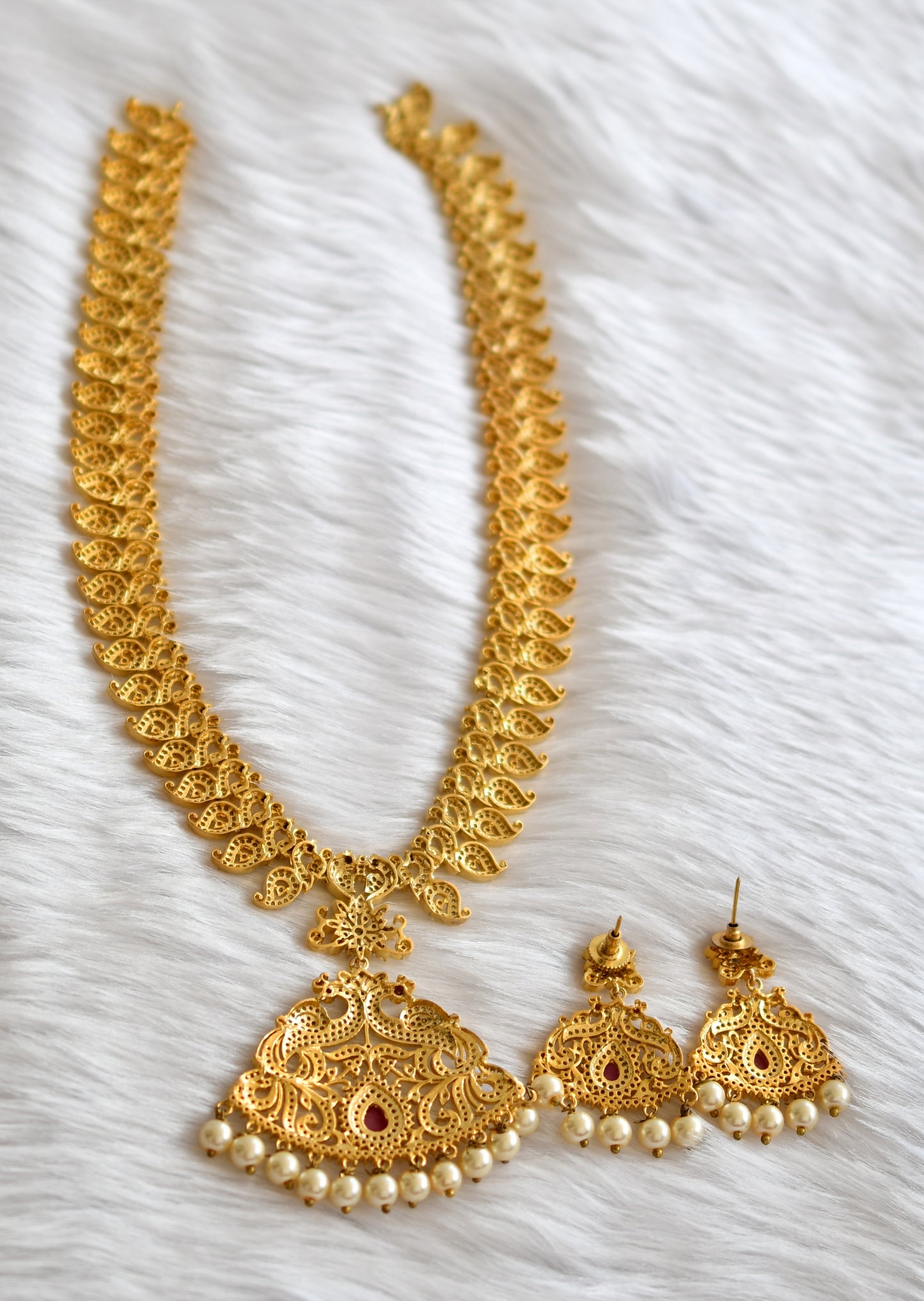 Gold tone Cz-ruby-white peacock bridal haar set dj-01895