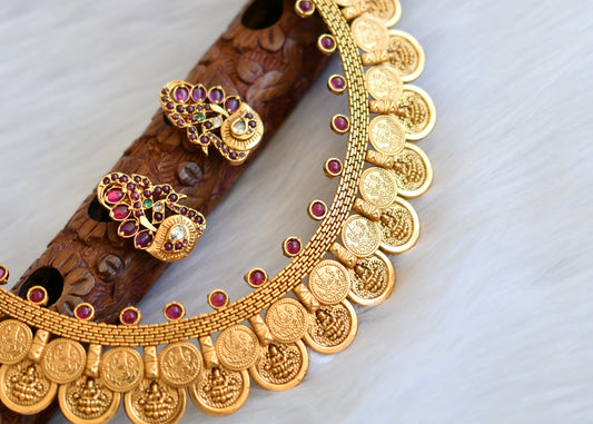 Matte finish kemp-green peacock double layer Lakshmi coin necklace set dj-27202