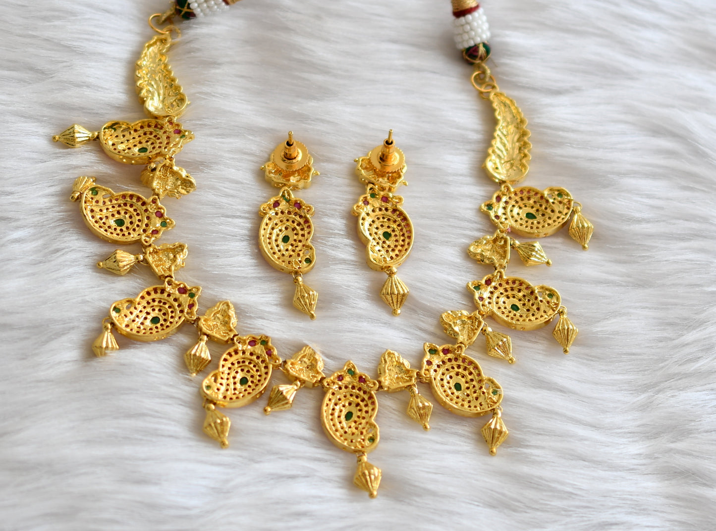 Gold tone ruby-emerald mango necklace set dj-01925