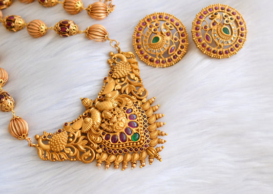 Matte finish real kemp-green Lakshmi beaded short haar set dj-27611