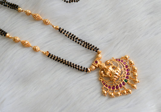 Gold tone kemp-green stone Lakshmi pendant mangalsutra dj-41097