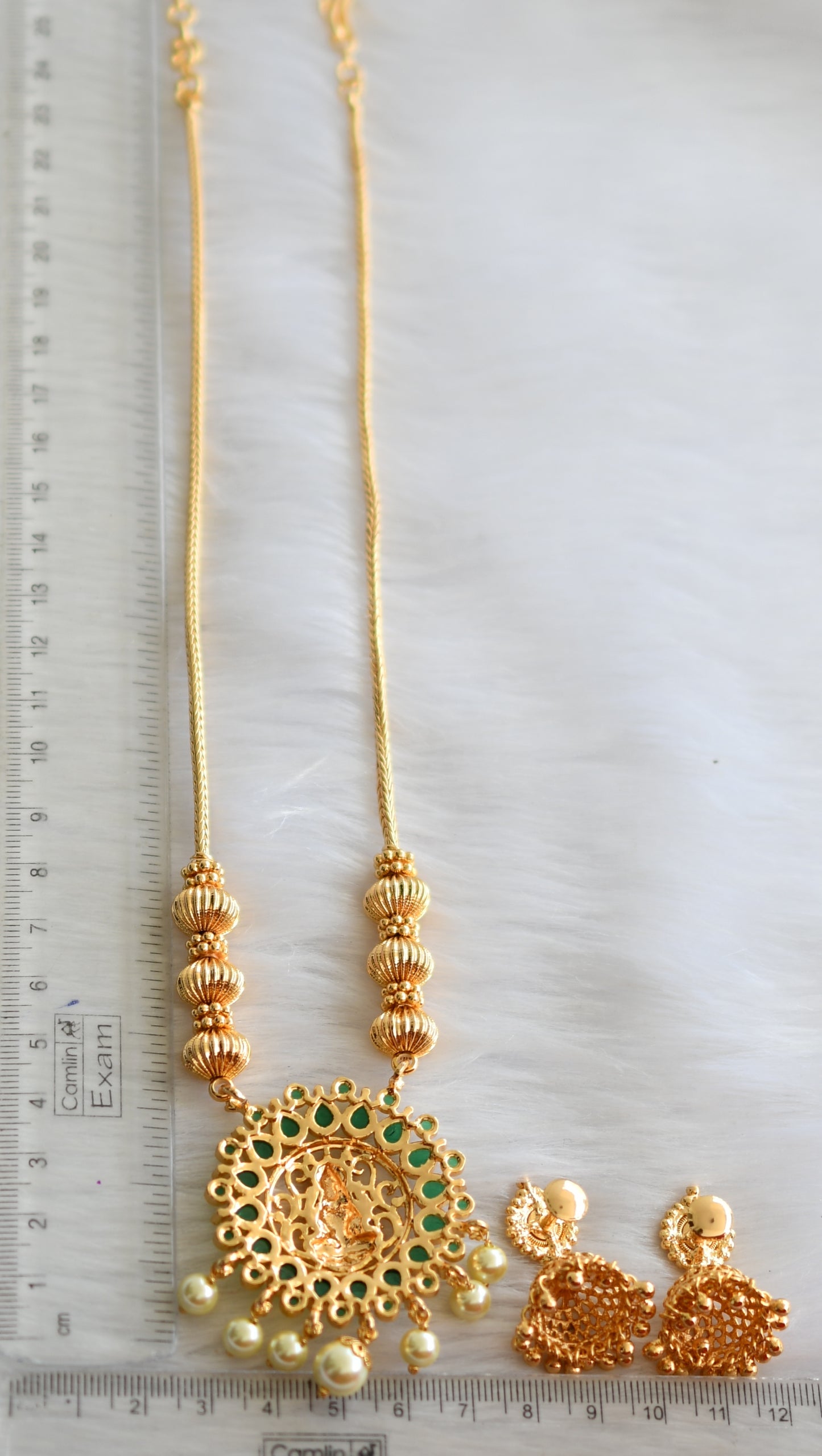 Gold tone green Lakshmi necklace set dj-39467