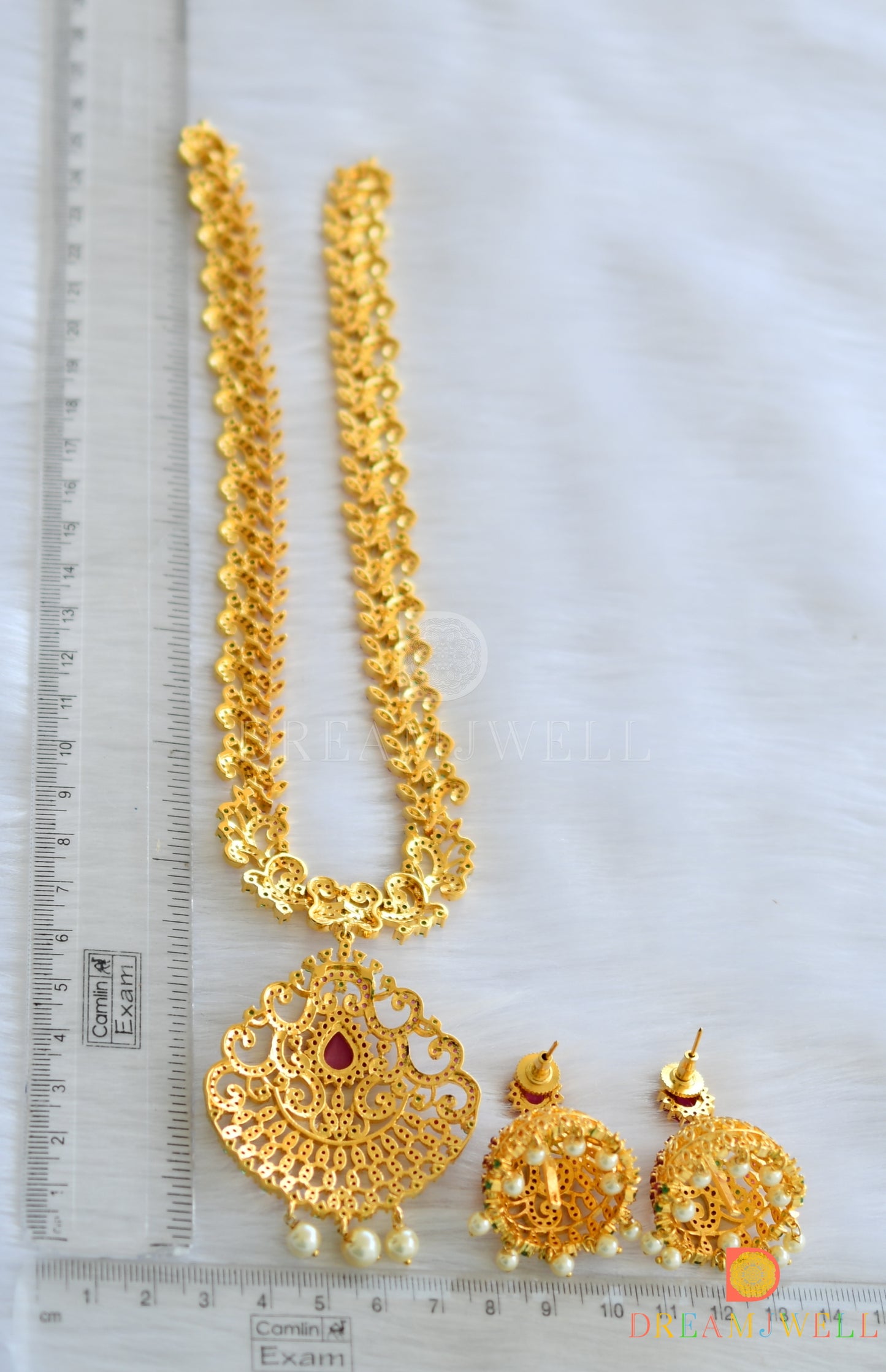Gold tone Semi Precious Ruby-emerald Short Haar Set-dj11455