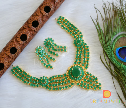 Gold tone emerald necklace set dj-07170