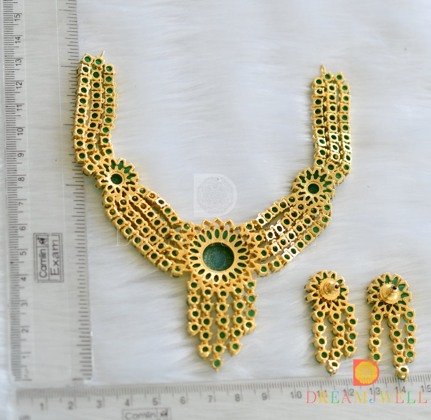 Gold tone emerald necklace set dj-07170