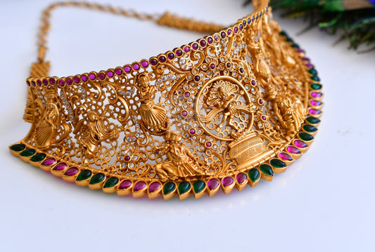 Matte finish kemp-green exclusively crafted natarajar choker set dj-29392