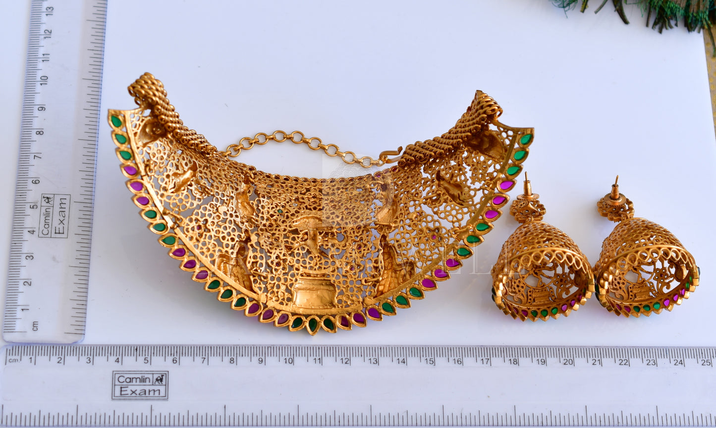 Matte finish kemp-green exclusively crafted natarajar choker set dj-29392