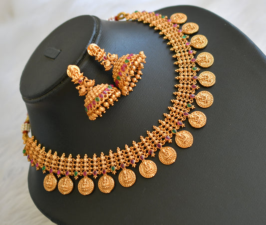 Matte finish kemp-green Lakshmi coin necklace set dj-32844