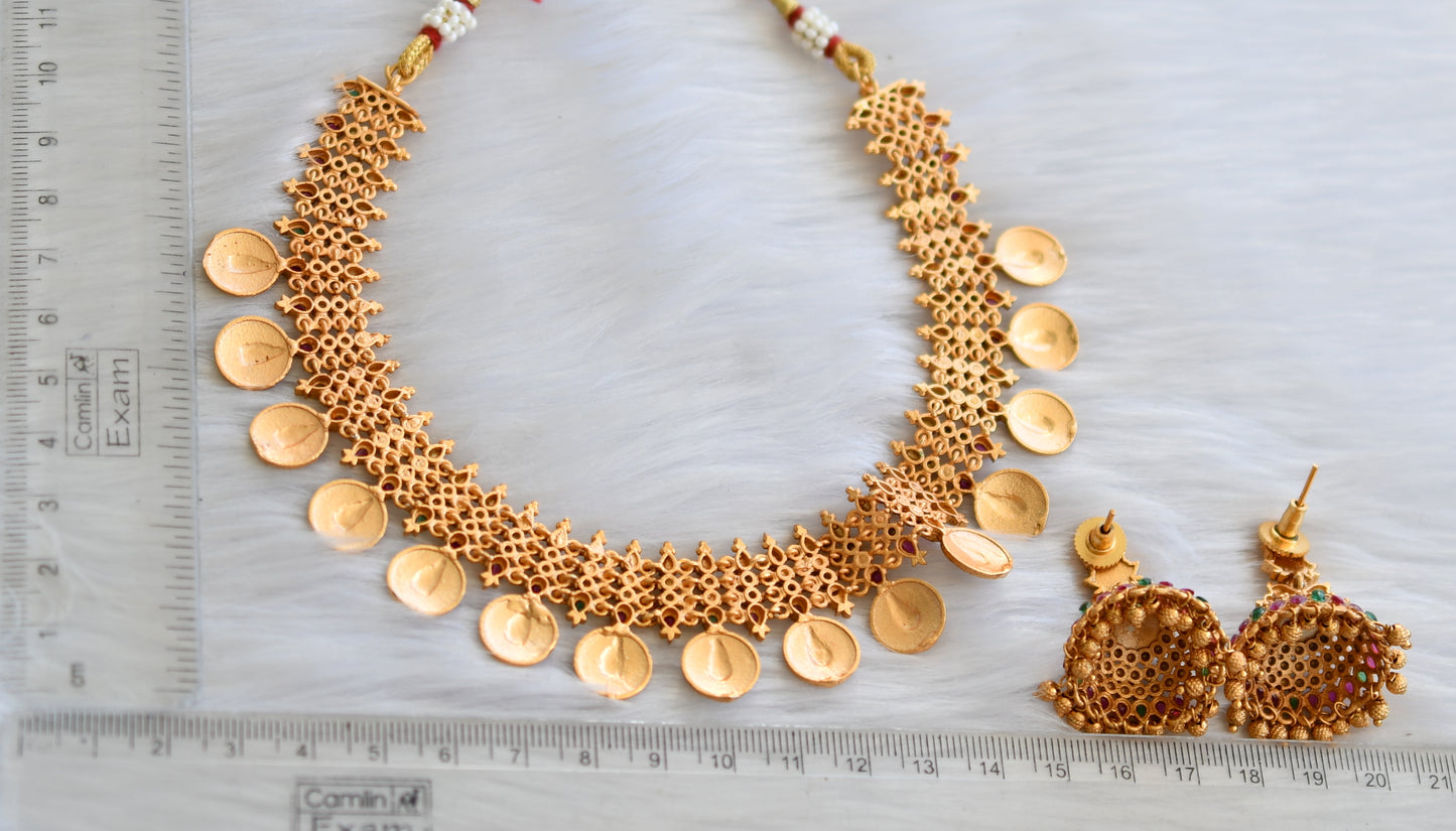Matte finish kemp-green Lakshmi coin necklace set dj-32844