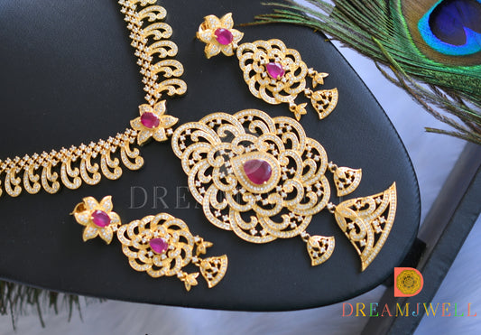 Gold tone semiprecious ruby necklace set dj-03767