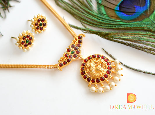 Gold tone kemp-green swan pendant necklace set dj-36354